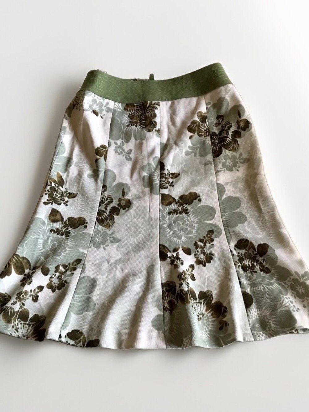 Vintage In Too Y2K Green Floral Paneled Midi Skirt Fairycore Boho Flared S
